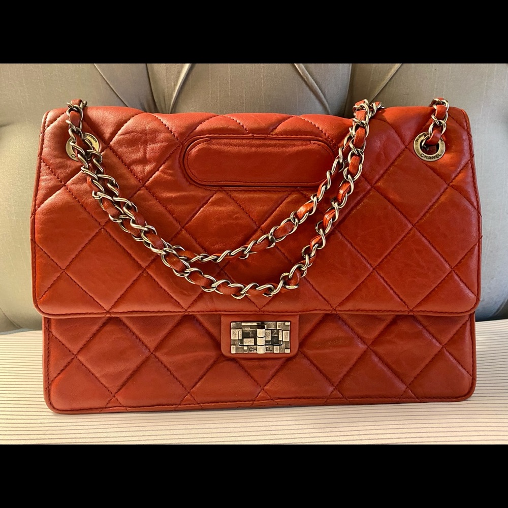 CHANEL Washed Lambskin Jumbo Take Away Flap Black Dark Red